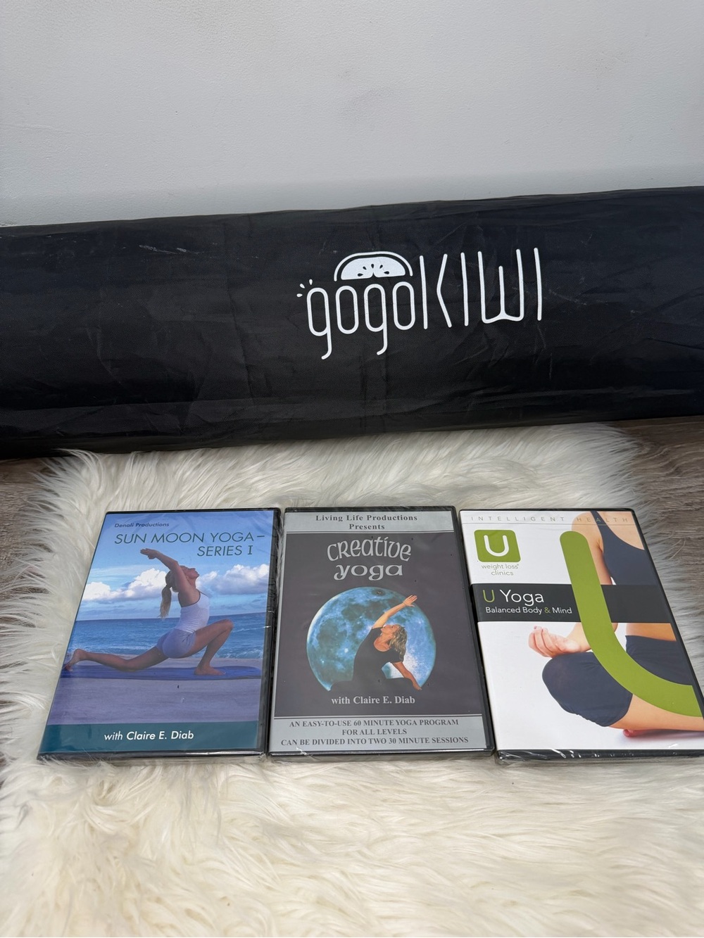 Gogokiwi Extra Wide Yoga Mat + 3-DVD Workout Bundle (Great Condition)
